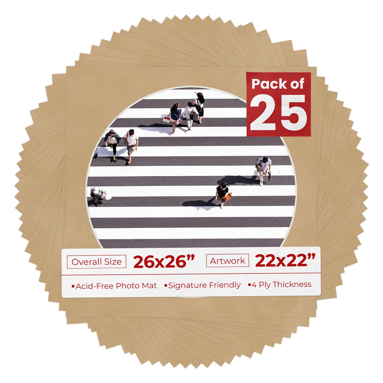 Beige Suede Mat Board for 26x26 Frames - Circle Opening for 22x22 Photos